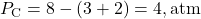 P_{\text{C}} = 8 - (3 + 2) = 4 , \text{atm}